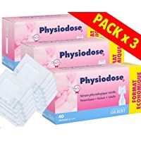 Physiodose Sérum physiologiques Lot de 3 boîtes de 40 unidoses + 10 Sachets de 2 Compresses Stériles 7-5x7-5cm …